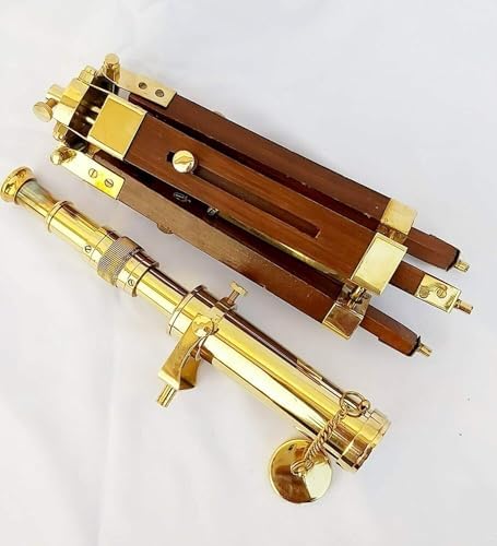 10 Inch Brass Telescope with Wooden Stand and Tripod