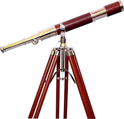 Marine Standard High Magnification Tube Telescope with Chrome Nickel and Brown Finish