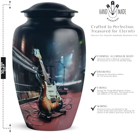 Music Cremation Urn Guitar Memorial for Human Ashes Black 10 Inch