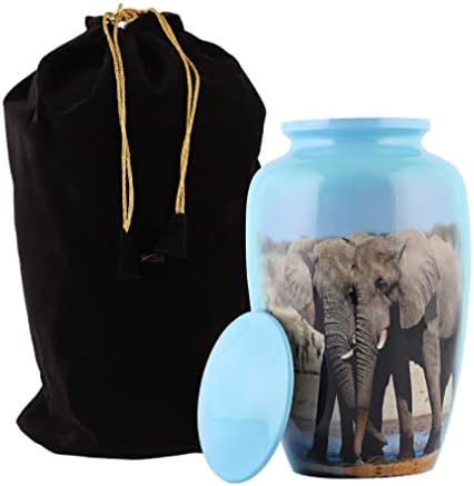 Handcrafted Elephant Cremation Urn - Large Adult Urn with Velvet Bag