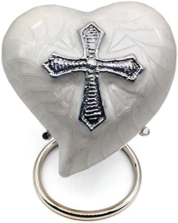 Handcrafted White Heart Shaped Cremation Urn with Stand and Gift Box