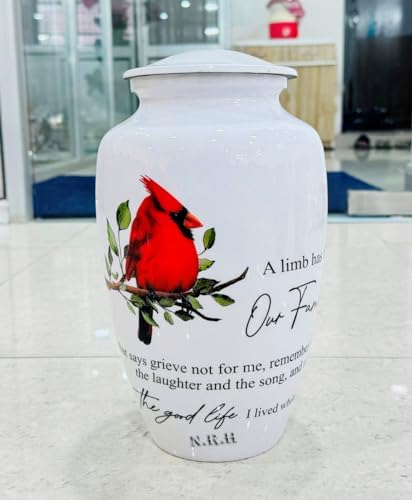 Red Northern Cardinal Urns for Human Ashes 200 cu in White