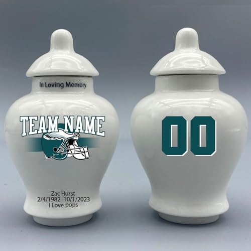 Custom Football Porcelain Urn with Name and Jersey Number 1