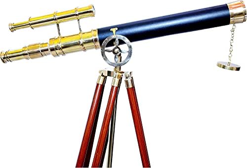 Maritime Brass Double Barrel Telescope with Wooden Tripod