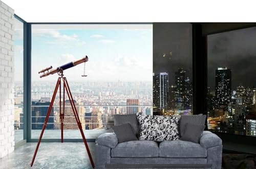 Nautical Handmade Double Barrel Telescope Floor Standing with Wooden Tripod