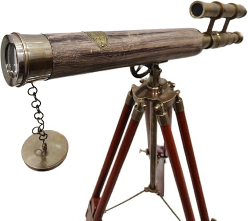 Vintage Brass Telescope with Grey Leather Stand
