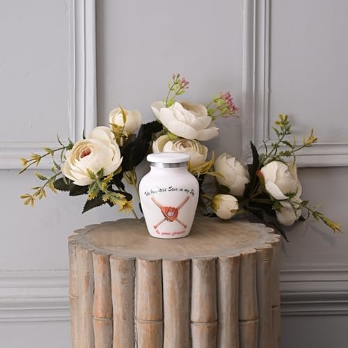 Elegant Brass Cremation Urn with Baseball Pattern