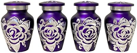 Set of 4 Amethyst Keepsake Urns for Human Ashes with Engraved Rose