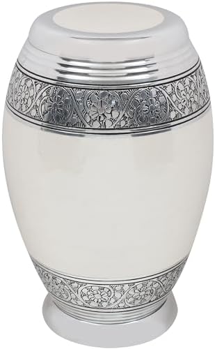 Handcrafted Metal Cremation Urn - Elegant White Silver 105 Inch
