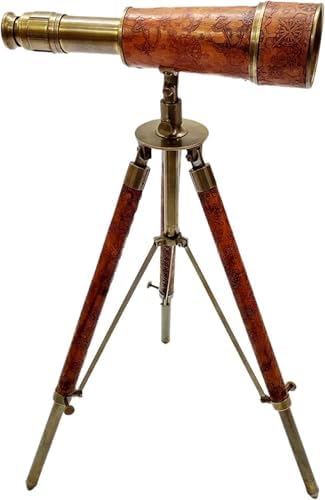 Brass Telescope Single Barrel Adjustable Wooden Tripod Vintage Nautical Spyglass