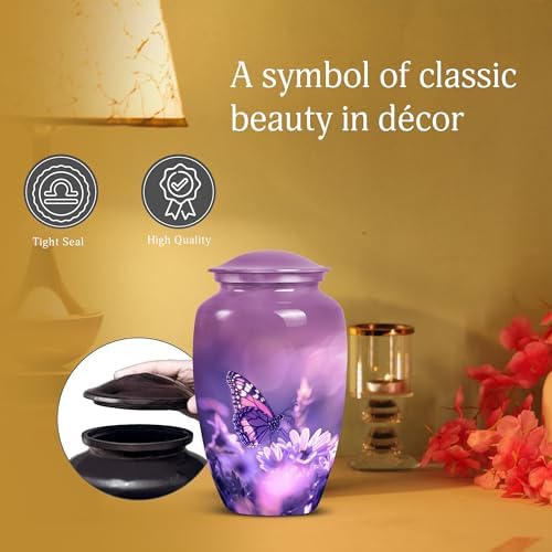 Purple Butterfly Urn for Human Ashes - 10 Inch Cremation Urn