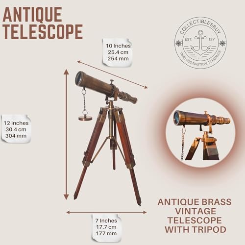 Vintage Nautical Brass Telescope with Wooden Tripod
