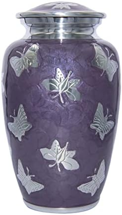 Custom Purple Butterfly Cremation Urn with Velvet Bag and Personalization
