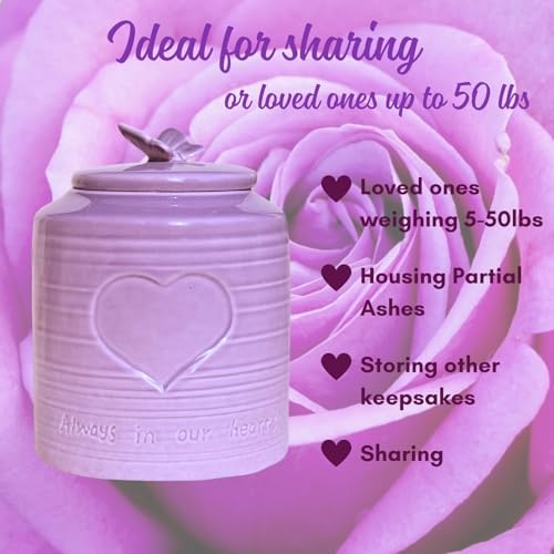 Small Purple Urn for Human Ashes - Heart and Butterfly Design