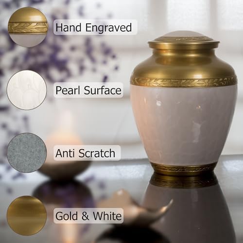 White Gold Mother of Pearl Ash Urn for Adult Female