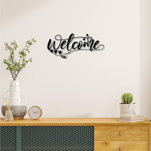 Modern Black Metal Welcome Sign 12 Inches
