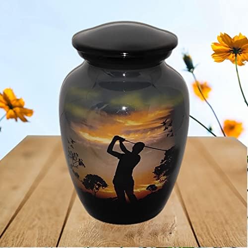 Small 6x4 Inch Cremation Urn with Golfer Design