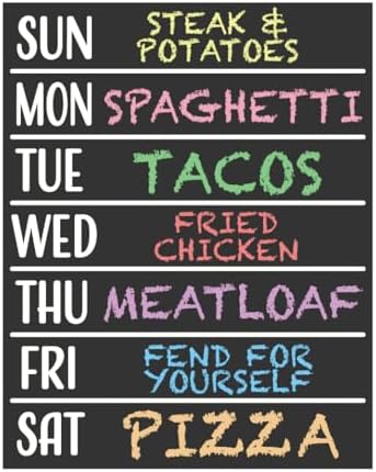 Weekly Meal Planner Chalkboard Sign - 115x145 Inch Reusable Wall Mount Organizer