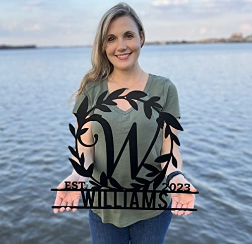 RealSteel Personalized Metal Wall Art - Custom Monogram with Decorative Wreath