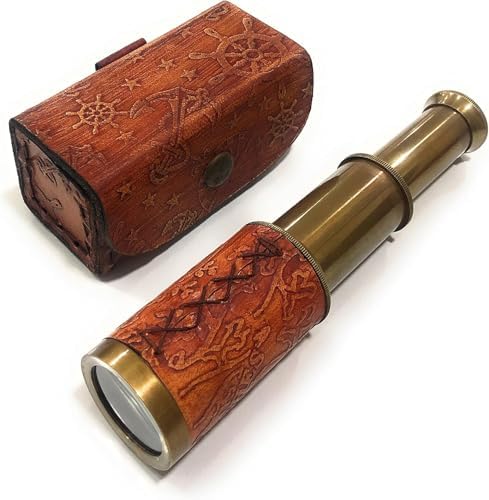 Antique Style Telescope in Leather Box with Glass Optics
