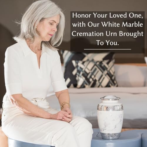 Classic White Marble Cremation Urn for Adult Ashes