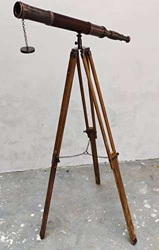 Vintage Double Barrel Telescope with Teak Tripod Stand