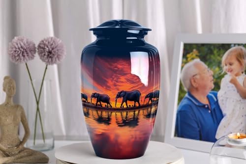 Cremation Urn for Dad - Elephant Savannah Memorial Container - 10 Inch Large