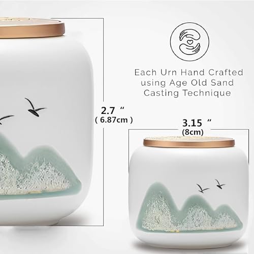 Black Ceramic Keepsake Urn for Human or Pet Ashes - Mountain White Design