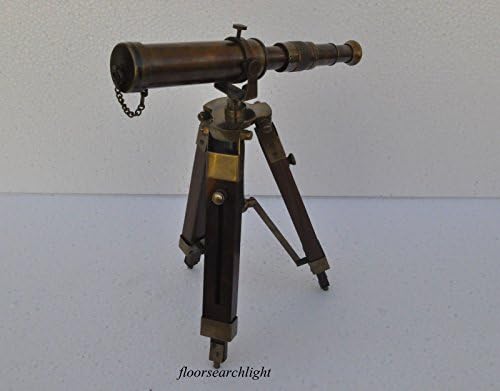 Antique Nautical Brass Telescope with Wooden Tripod