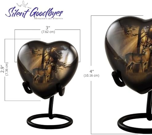 Deer Heart Keepsake Urn with Stand Box Bag