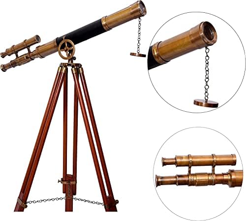 Maritime Antique Double Barrel Telescope with Brass Tripod