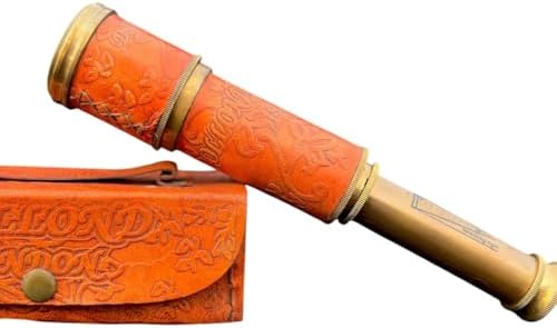 Personalized Nautical Brass Telescope with Leather Box - Pirate Spyglass for Adventure Lovers