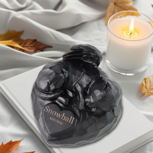 Custom Black Angel Cat Shape Urns for Ashes - Personalized Pet Memorial Urn with Engraving
