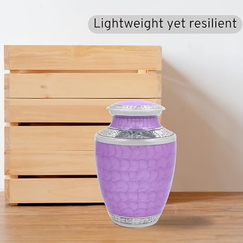 Handcrafted Lightweight Metal Memorial Urn - Purple Silver