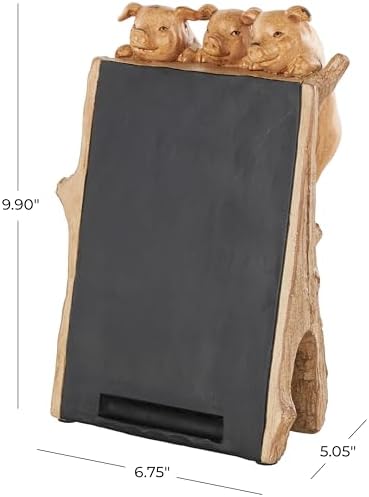 Deco 79 Polystone Pig Chalkboard Sign with Brown Frame