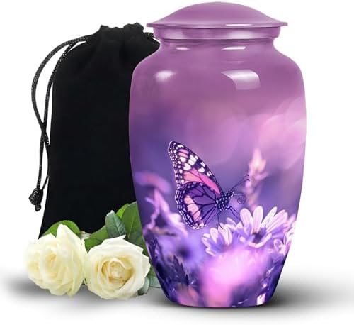 Purple Butterfly Urn for Human Ashes - 10 Inch Cremation Urn