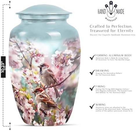 Sparrow with Flower Decorative Urn Set 2 Pack