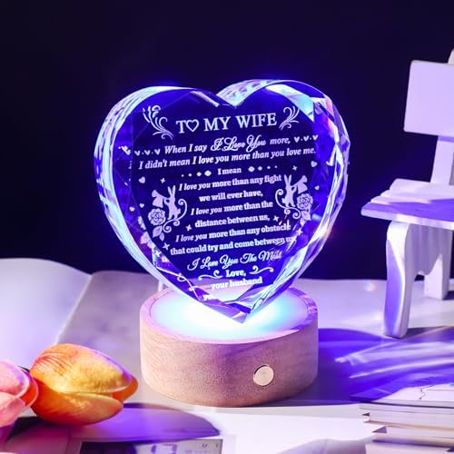 YWHL Heart Crystal Gift with Colorful LED Base