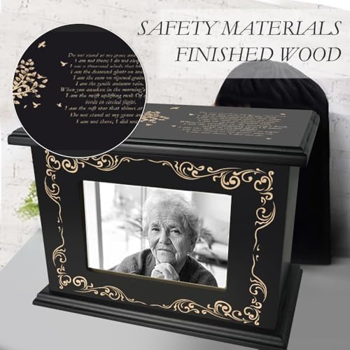 Cremation Urn for Human Ashes with Photo Frame - Wooden Urn Black Tree