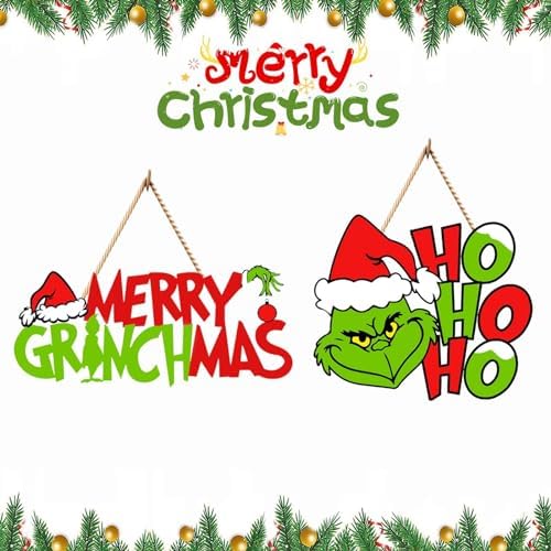2 Piece Christmas Door Signs with Hanging Strings