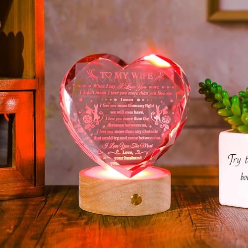 YWHL Heart Crystal Gift with Colorful LED Base
