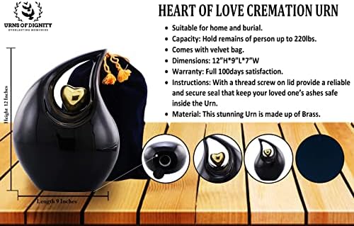 Heart of Love Cremation Urn for Human Ashes Black Gold Adult