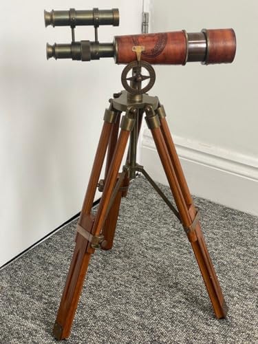 Leather Double Barrel Spyglass with Stand
