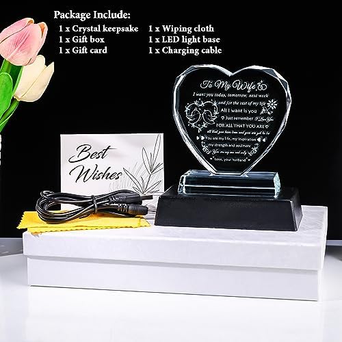 YWHL Crystal Heart LED Light Romantic Wife Gift