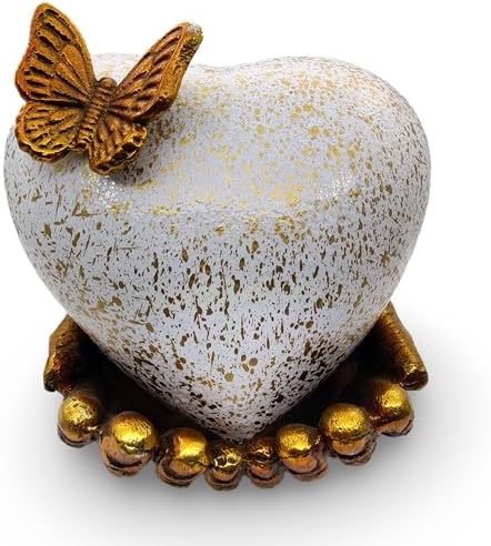 Butterfly Heart Urn with Gold Stand for Ashes