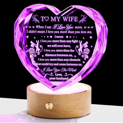 YWHL Heart Crystal Gift with Colorful LED Base