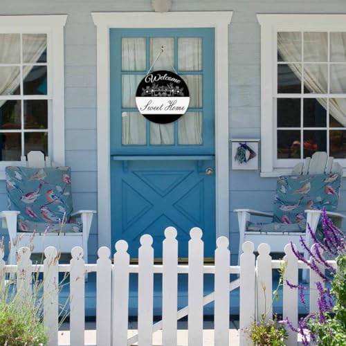 Rustic Round Welcome Door Wreath Sign 12in Wooden Decor