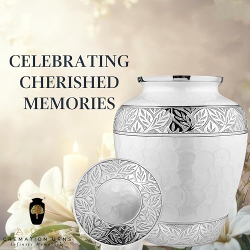 Elegant Cremation Urn Handcrafted Aluminum with Floral Silver Engraving