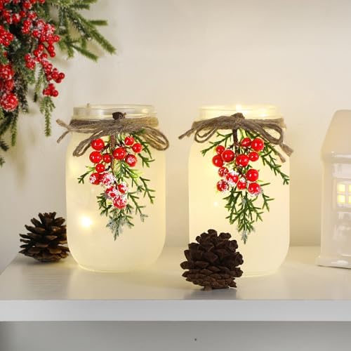 Farmhouse Christmas Decor - Winter Mason Jar with Light