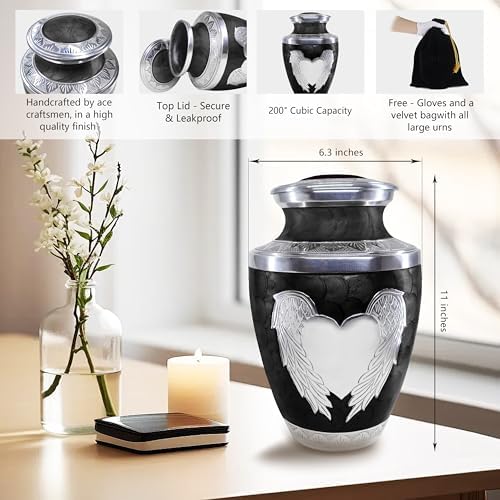 MEILINXU Cremation Urn with Silver Angel Wings and Heart